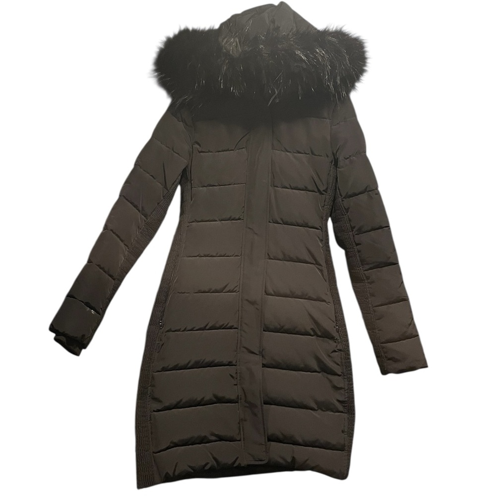 Express Long Black Puffer Coat w/ Removable Faux-Fur Trim Hood - Great Condition